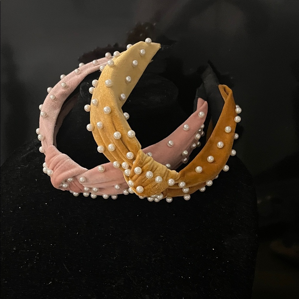 Elegant Pearl-Studded Headbands - Pink and Gold